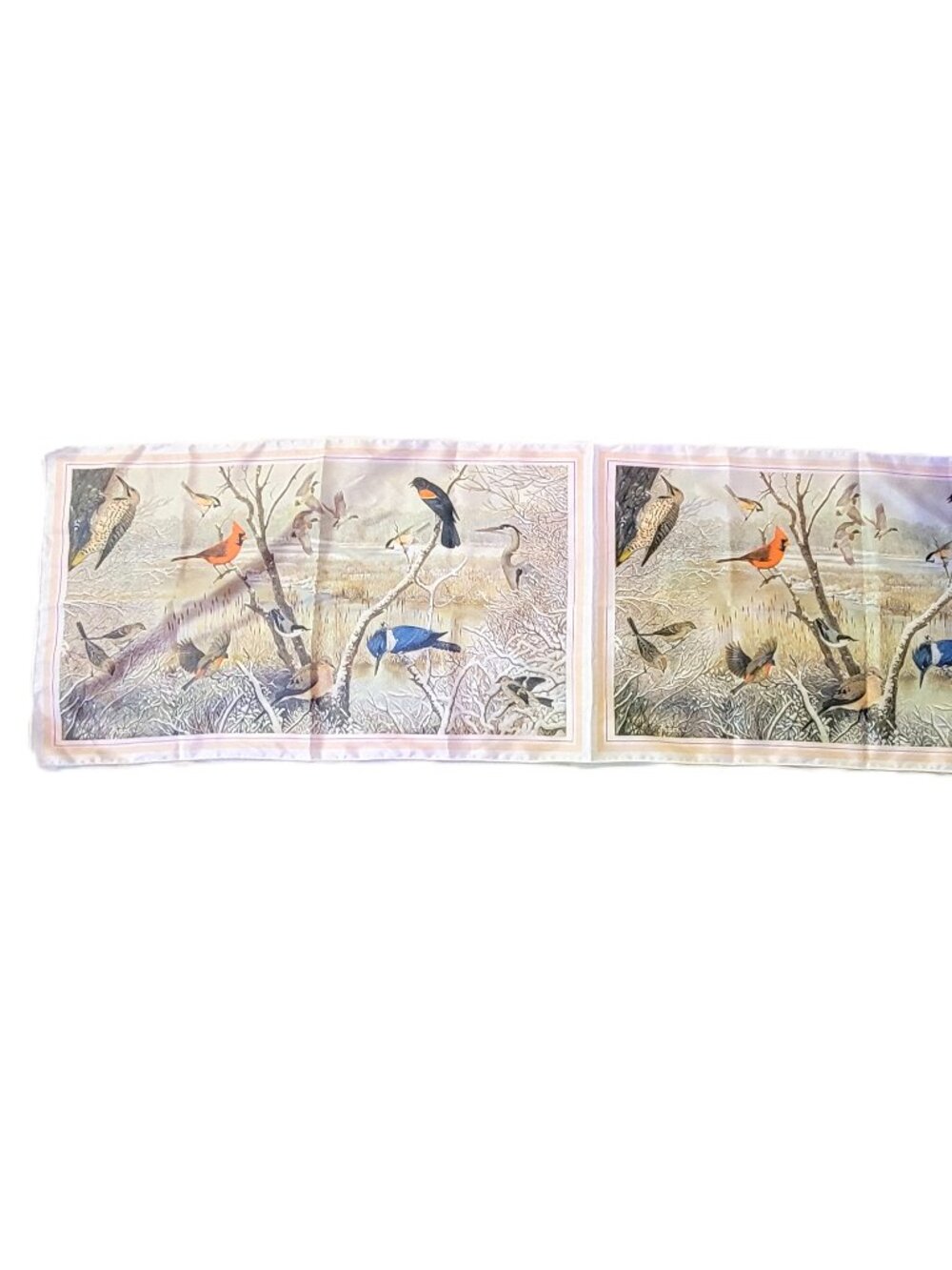 Vintage 1979 National Wildlife Federation Bird Scarf Winter Nature Print 42"x12"